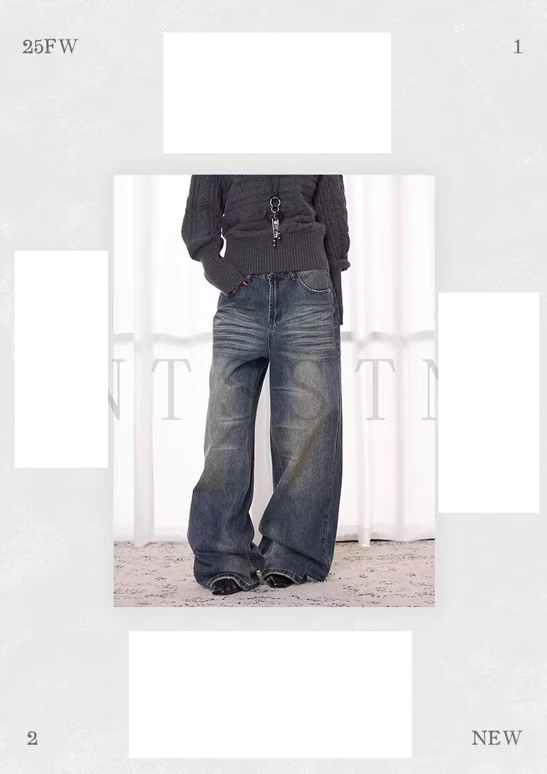 Unisex Retro Washed Distressed Jeans Loose Straight Leg Casual Hip Hop Dance Long Pants Spring/Autumn Summer Wear_ecoleips.com