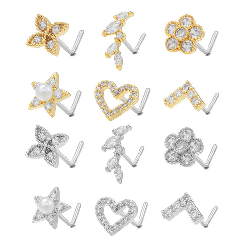20g thin rod screw L rod zircon nose nail nose piercing nose jewelry European and American new popular foreign trade piercing jewelry wholesale