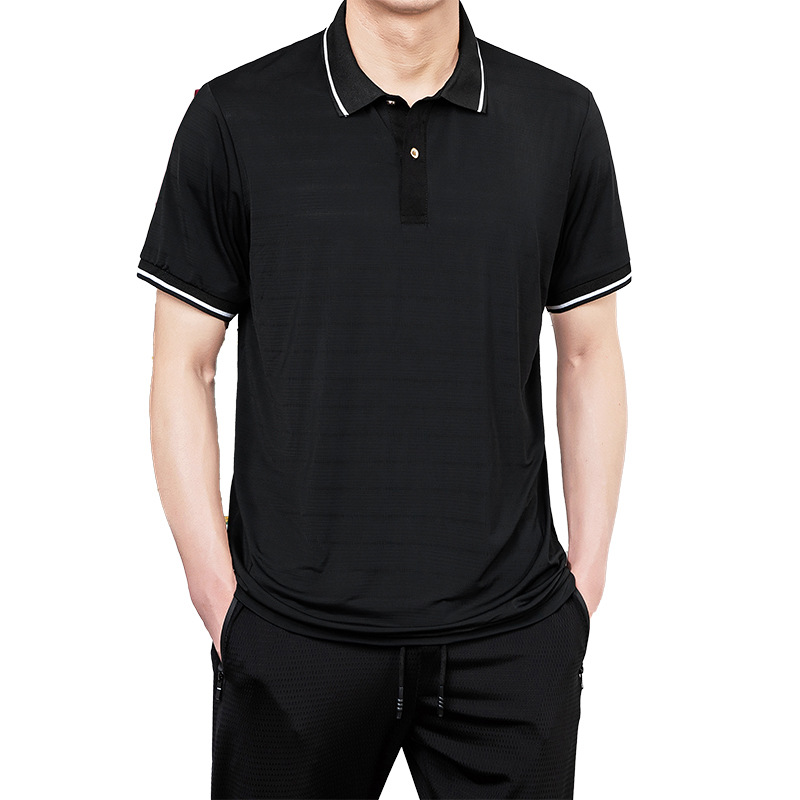 Verano delgado seda de hielo de manga corta polo camiseta hombre de mediana edad camiseta de secado rápido papá moda casual media manga al por mayor