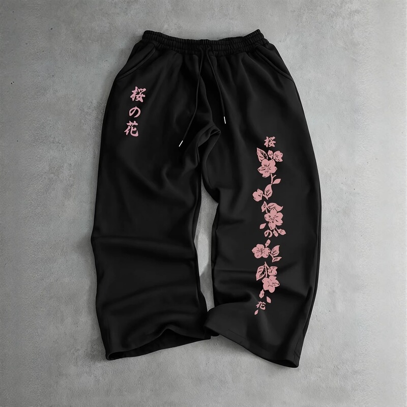 Spring and Autumn New Y2K Dark Gothic Japanese-Style Printed Loose Slimming Unisex Drawstring Sweatpants Wide-Leg Joggers