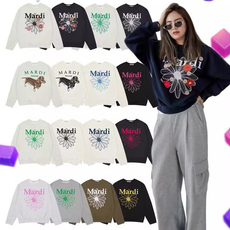Korean Trendy Brand Small Daisy Dachshund Print Sweatshirt, Same Style as Kim Go-Eun, Casual Loose Crewneck Top for Women