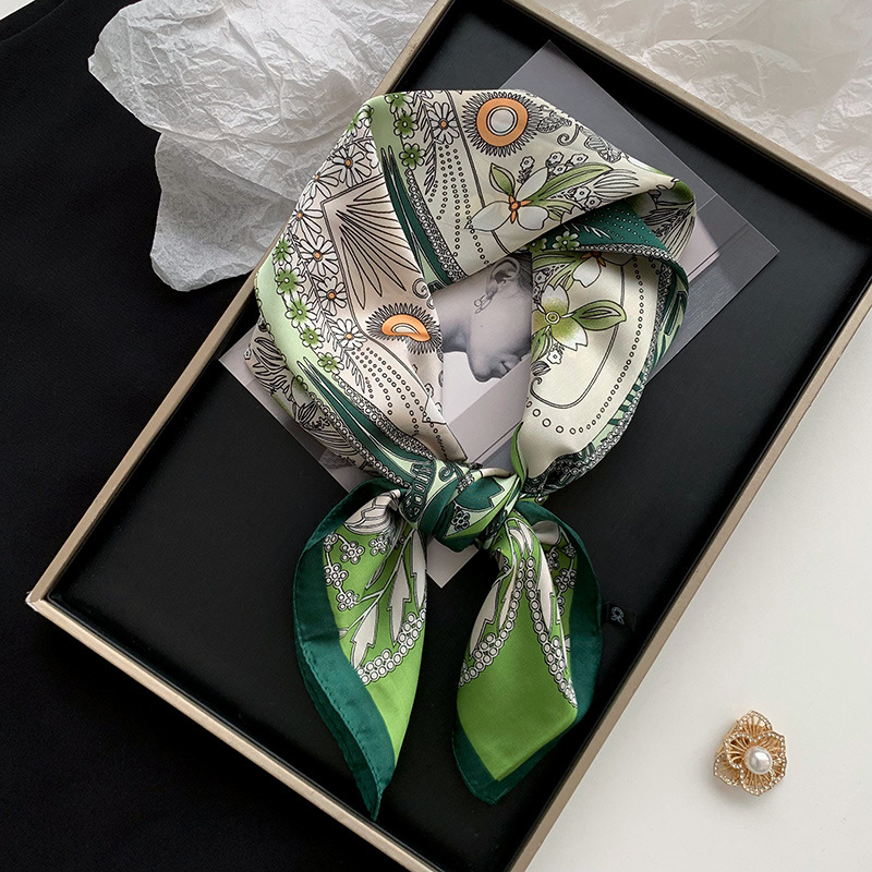 Bufanda de seda, bufanda cuadrada, sentido avanzado, nueva bufanda de seda de simulación, chal estampado, bufanda decorativa de todo fósforo, pañuelo en la cabeza, cinturón para el cabello, cabello atado