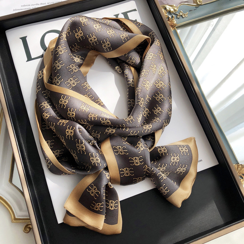 Silk summer long double-sided scarf with bow