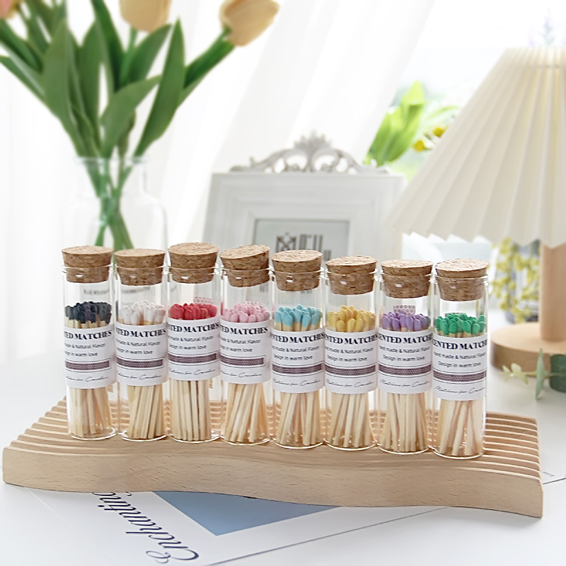 75mm thin bottle scented candle matches glass bottle, colorful INS retro style match tool photo prop, decoration item