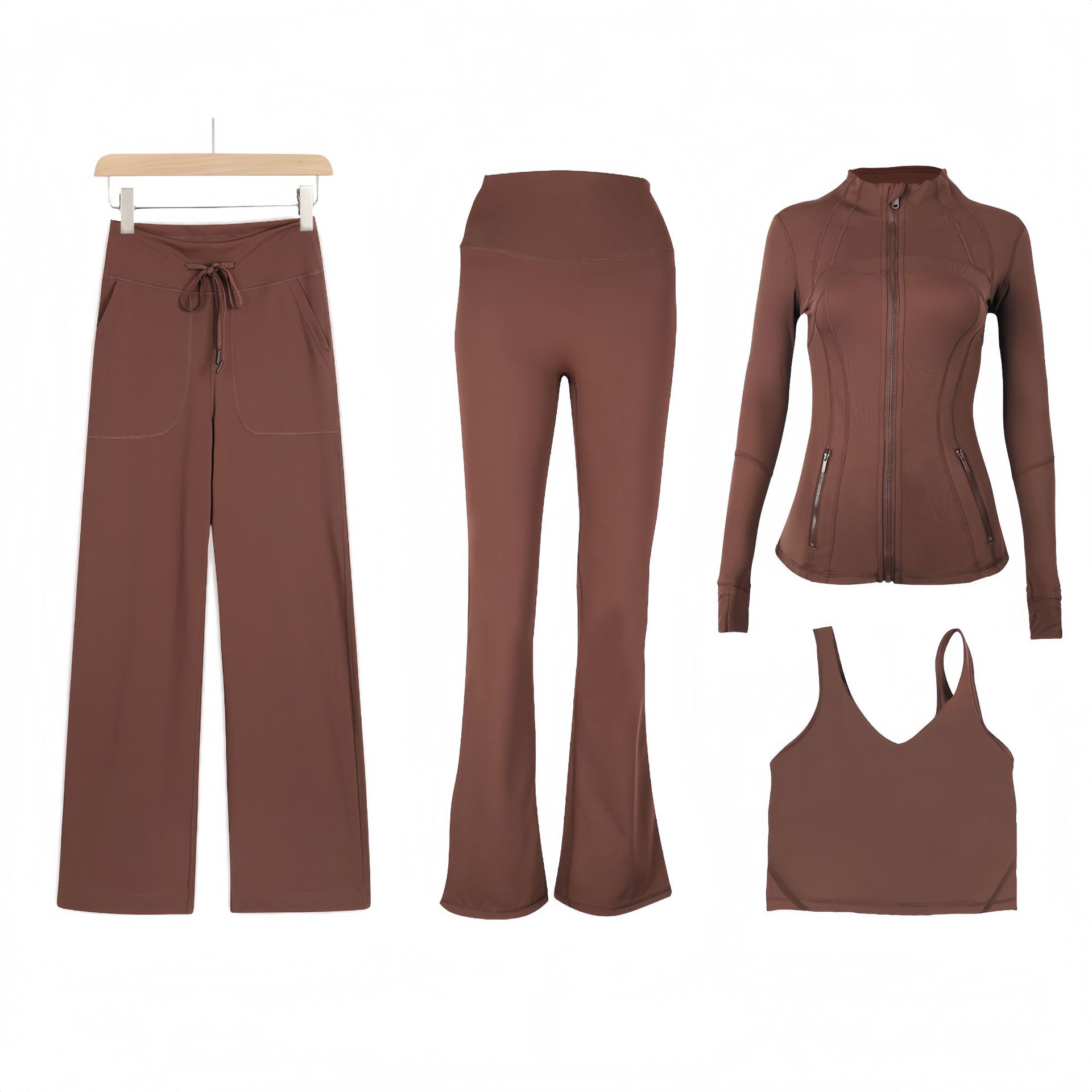 Women's Slim Fit Active Four Piece Set With Jacket And Leggings_voghion.com