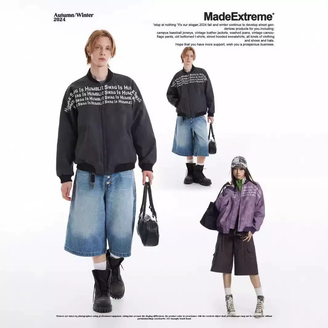 MADEEXTREME 复古扎染PU皮字母绣花秋冬高级感小众cleanfit外套男