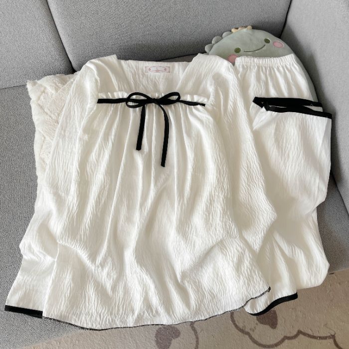Venta al por mayor transfronteriza de primavera y otoño nube pijamas de algodón de manga larga para mujer cuello cuadrado simple estilo princesa traje de servicio a domicilio para estudiantes ropa exterior