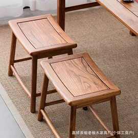 老榆木换鞋凳新中式客厅玄关换鞋休闲凳民宿风实木茶凳卧室梳妆凳