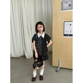 女童韩版格子套装中大童夏季学院风个性格子衬衫裙裤两件套