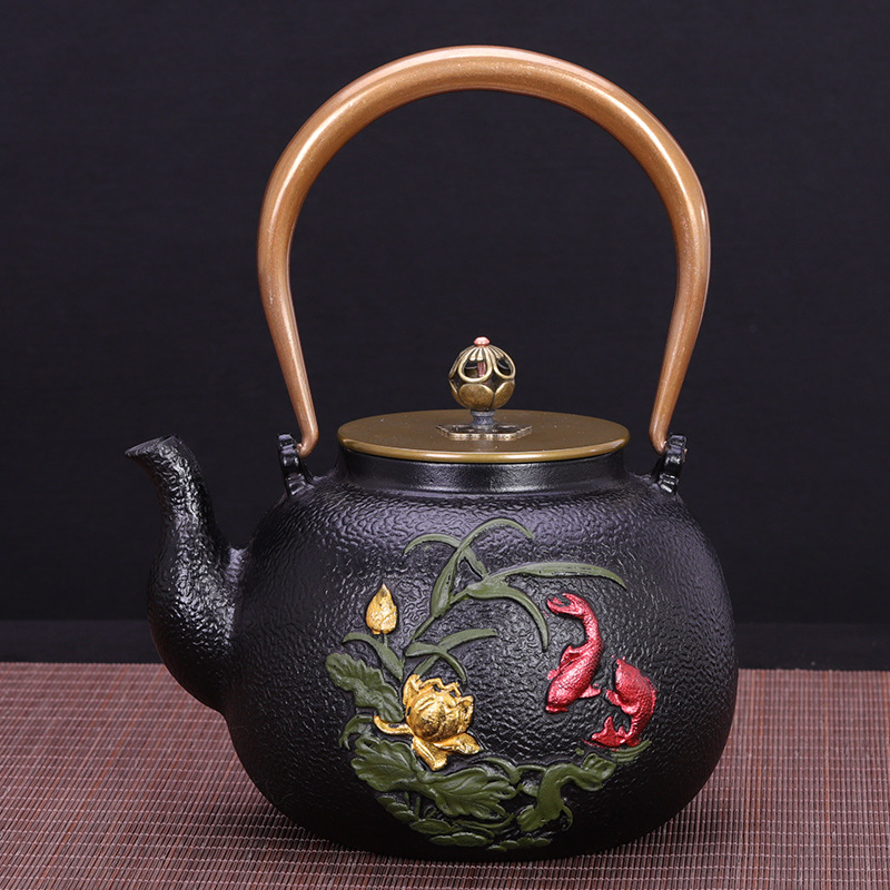 Dianggong Tang Dragon y Phoenix Opera Perla olla de hierro imitación japonesa del Sur antigua olla de hierro tetera sin recubrimiento juego de té de Kung Fu