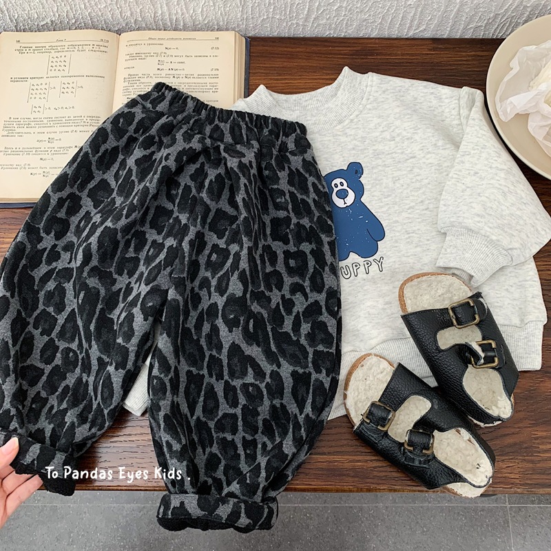男童加绒裤子豹纹裤2025冬装新款儿童弯刀裤中小童加厚休闲裤宽松