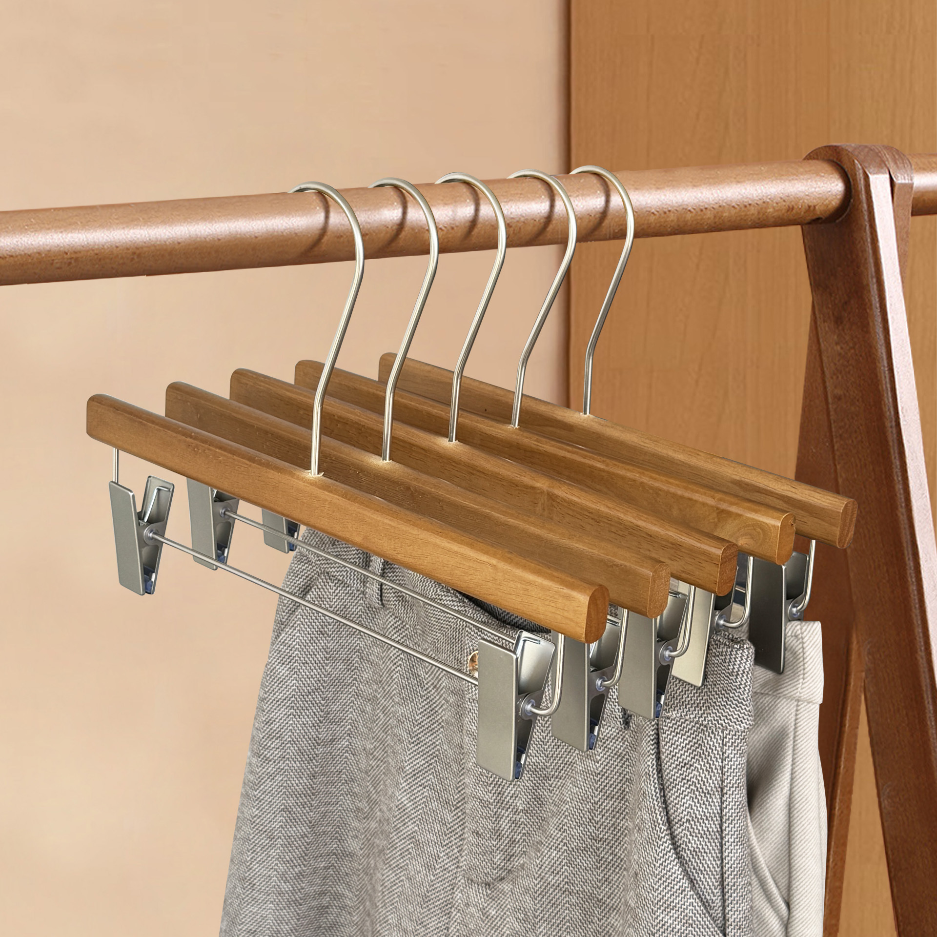 Pantalones de madera sólida percha de pantalones de madera percha de pantalones de madera percha de pantalones de ropa antideslizante sin marcas fuerte tienda de ropa