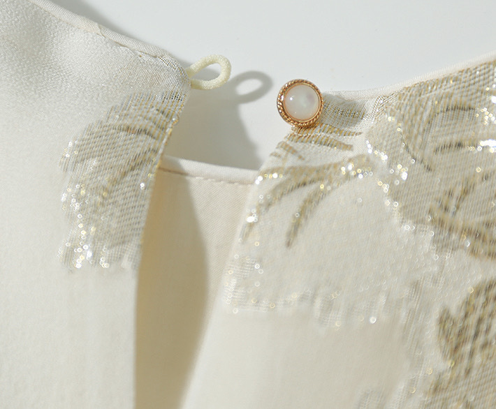 Váy maxi nữ chất lụa tơ tằm jacquard dáng rộng thùng thình — màu trắng ngà chi tiết 6