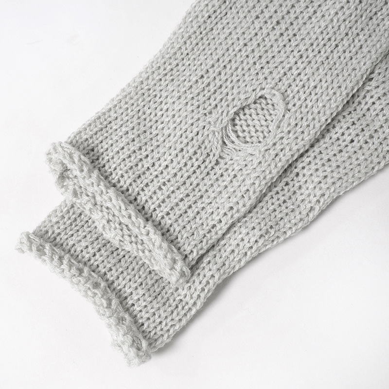 Women Clothing Autumn Winter Holes Long Sleeve Back Strap Woolen Long Conjoined Trousers