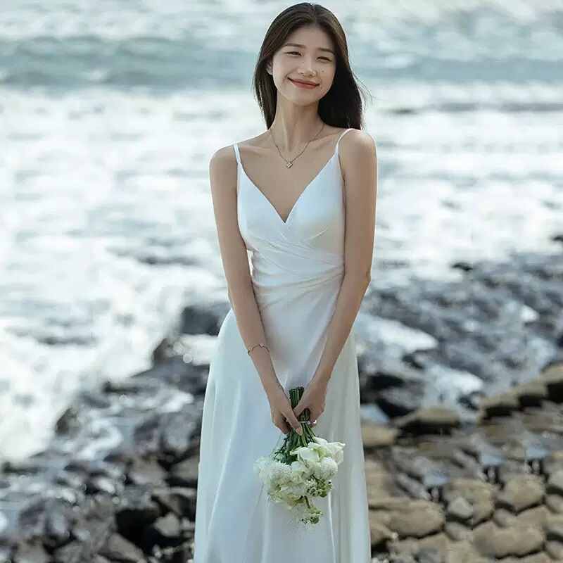 Cross-Border Custom Suspender Skirt Wedding Dress Simple and High-End Mini Sweet Wedding Dress Engagement Photo Certificate Skirt Cross-Border Custom Suspender Skirt Wedding Dress Simple and High-End Mini Sweet Wedding Dress Engagement Photo Certificate Skirt