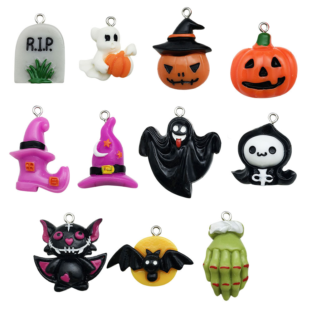 Nuevos accesorios de resina calabaza Halloween esqueleto fantasma fiesta DIY joyería pequeña decoración colgante