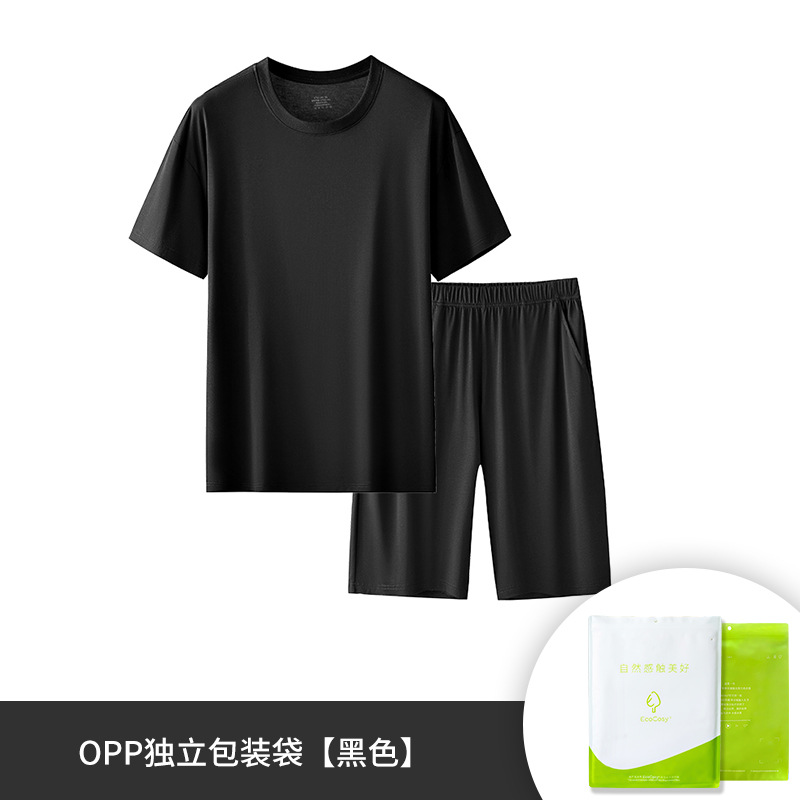 [Volumen boutique] nueva youke seda primavera y verano de los hombres color sólido cuello redondo manga corta shorts traje en stock pelo rápido