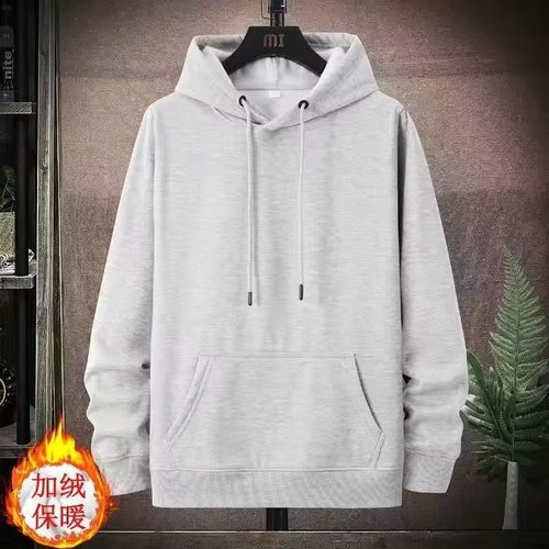 Autumn and Winter Hooded Sweatshirt Men's Fleece-lined Thickened Trendy Large Size Loose Casual Middle-aged Youth Solid Color Hoodie