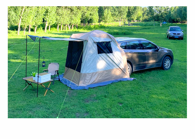 Square-shaped car tail tent for outdoor camping, self-driving tours, and SUVs; a portable sunshade for the car trunk