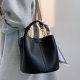 Genuine leather high-grade texture bucket bag for women 2023 new versatile fashion large capacity crossbody vegetable blue handbag