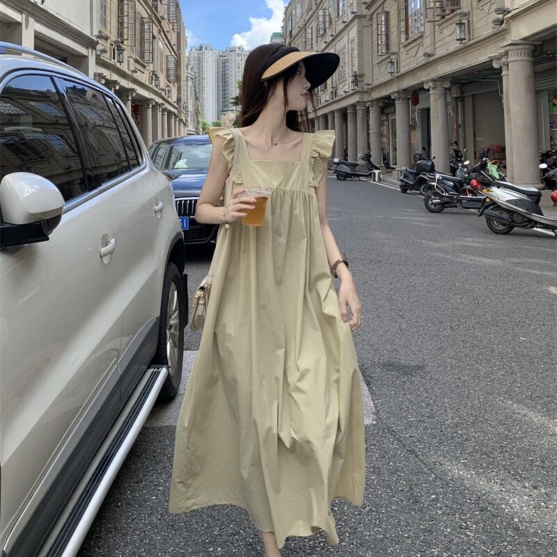 Square Neck Bow-Knot Chic Dress with Flying Sleeves That Flatters the Figure, Designed for Summer, Sweet and Fresh, New Fashion Dress