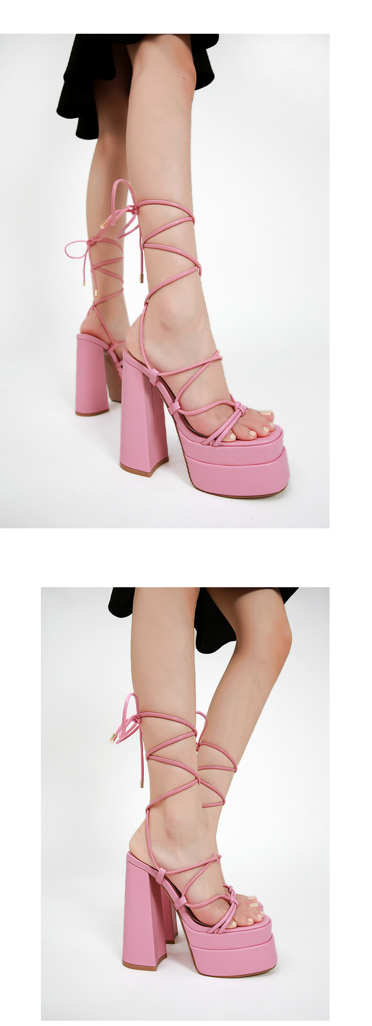 Sandal cao gót La Mã nữ quai dây mảnh, gót 9 cm, phong cách catwalk — Màu tím chi tiết 21