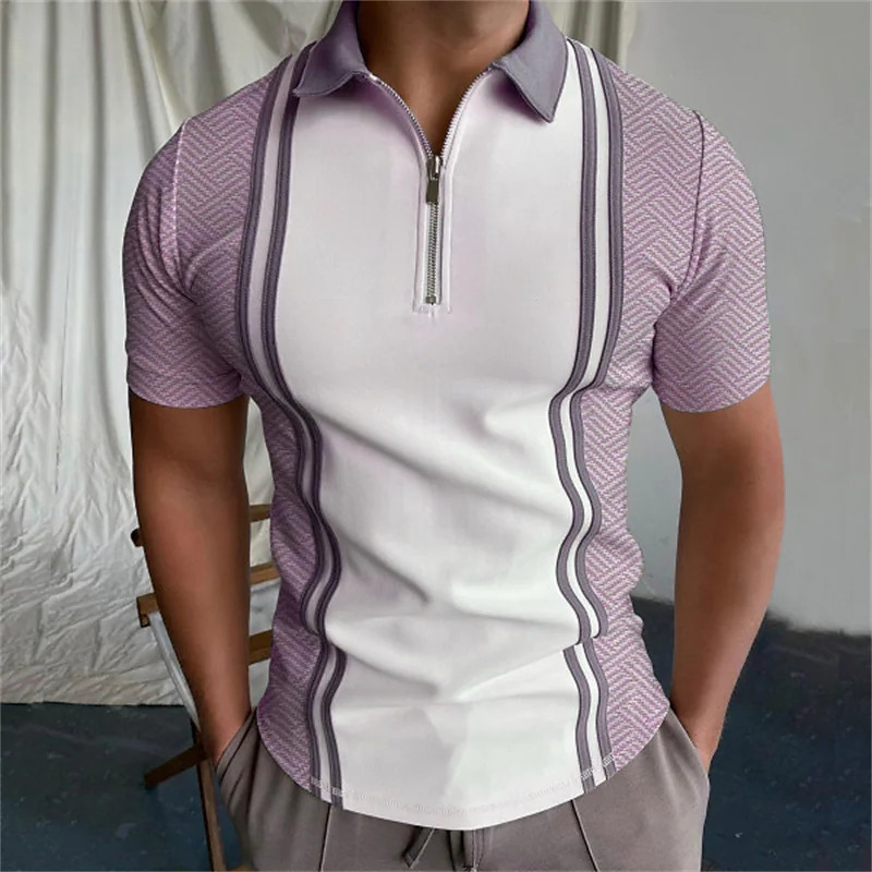 new independent station men's golf polo shirt patchwork striped short sleeve t-shirt top_voghion.com