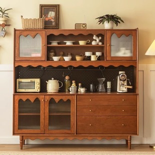 Scandinavian Solid Wood Sideboard Home Small Apartment Wall Multi-functional Display Cabinet Living Room Retro Storage Storage Wine Cabinet