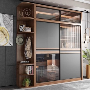 Nordic Sliding Door Wardrobe Home Bedroom Small Apartment Cabinet Simple Modern Sliding Door Storage Combination Complete Set