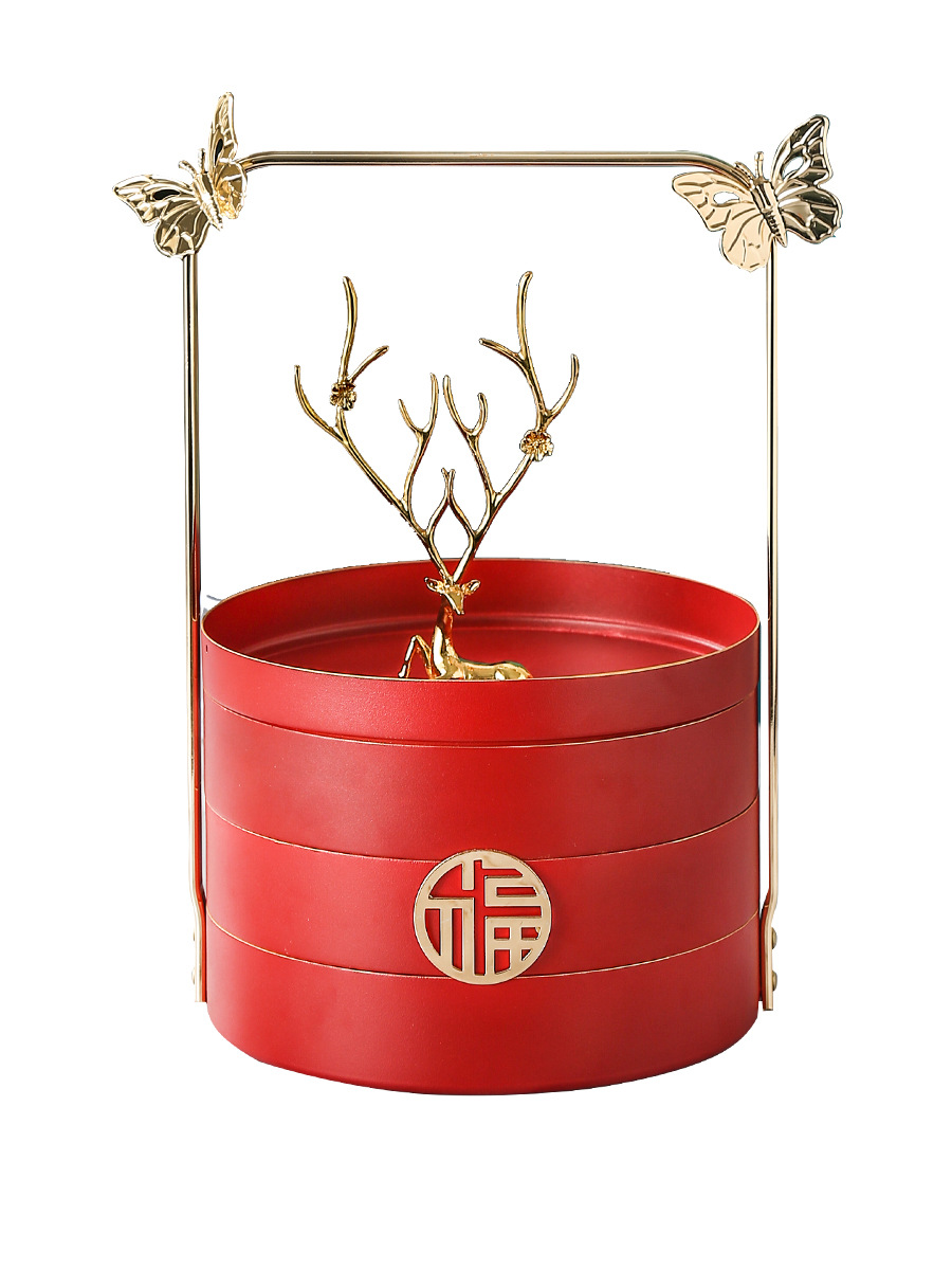 Sala de estar del hogar compartimiento de doble capa de lujo ligero giratorio fruta seca merienda plato de fruta mesa de té boda creativa caja de almacenamiento de dulces