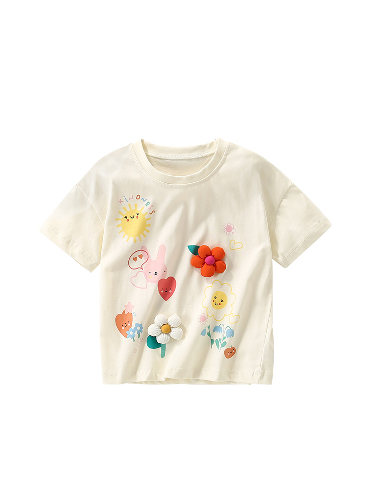 Malwee ropa para niñas estilo occidental verano nuevo estilo europeo y americano niños pequeños y medianos cuello redondo manga corta linda niña camiseta casual