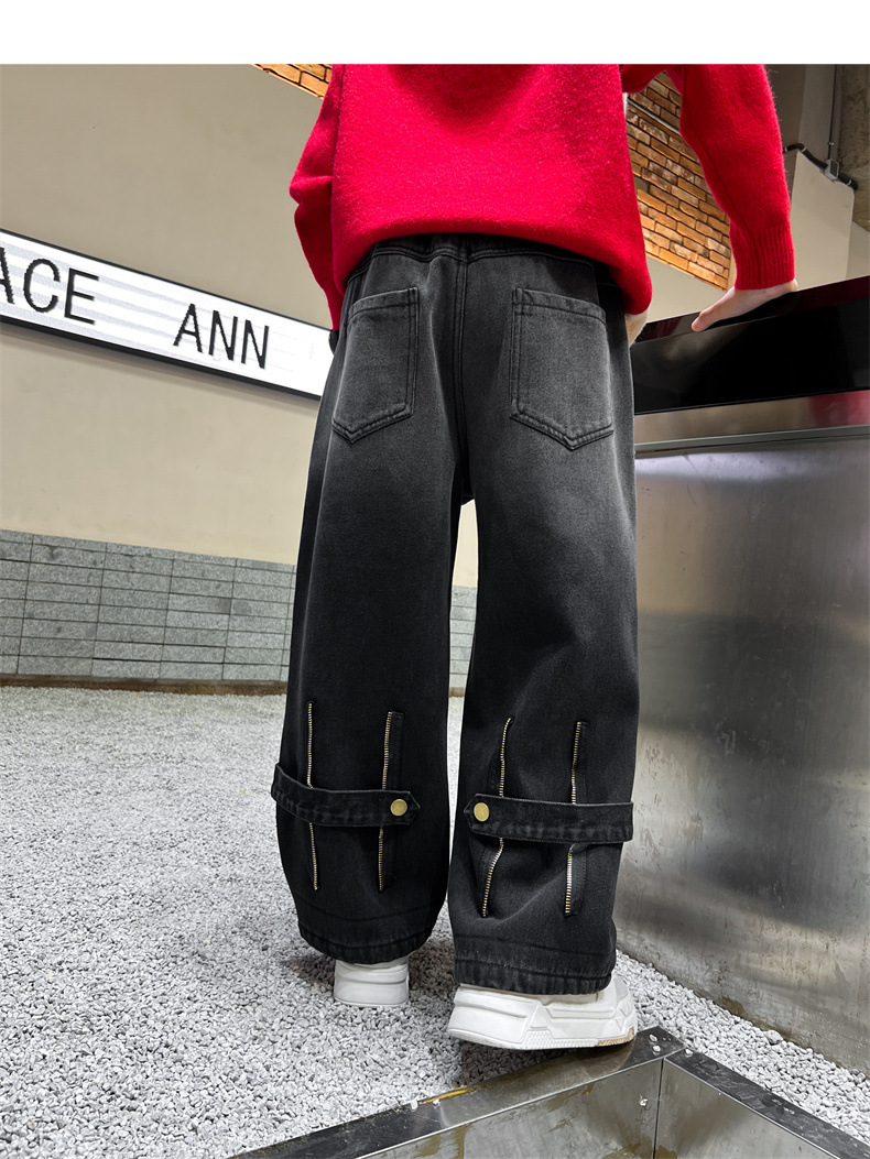 Børnetøj, drengetøj, jeans, 2024 ny stil, mellemstørrelse casual forår og efterår stilarter, brede børns ben_voghion.com