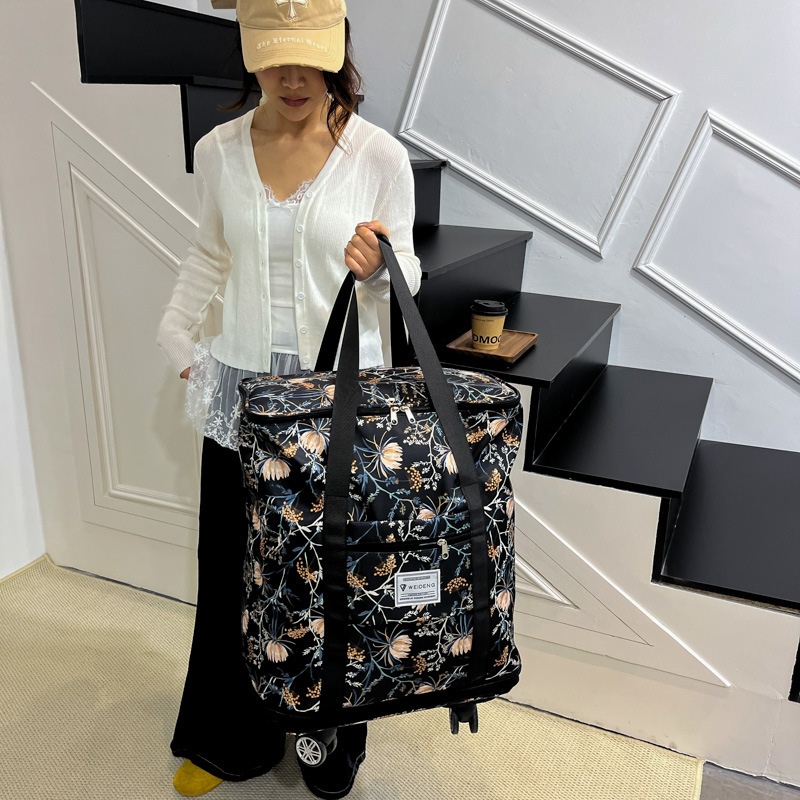 Bolsa de viaje con rueda universal, bolsa de lona de gran capacidad para mujer, almacenamiento de viaje de corta distancia, bolsa de envío de polea de doble capa, bolsa de espera