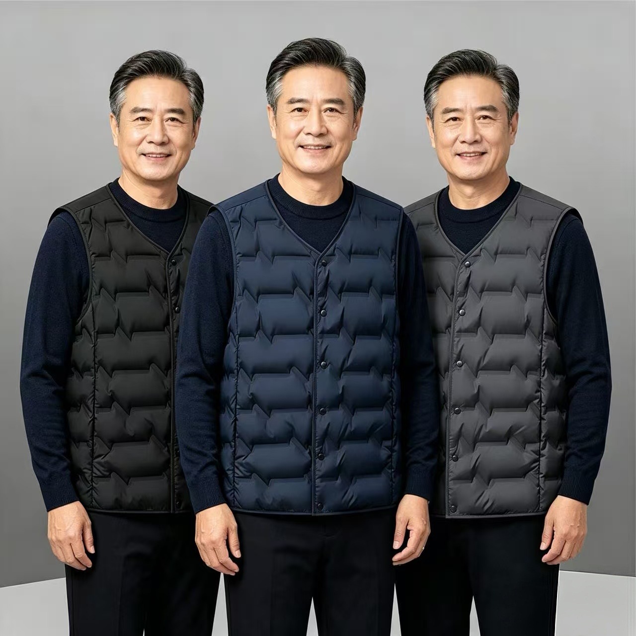 Autumn and winter men's cotton vest, warm and thick, suitable for inner wear, stylish and large-sized, solid color vest for middle-aged dads