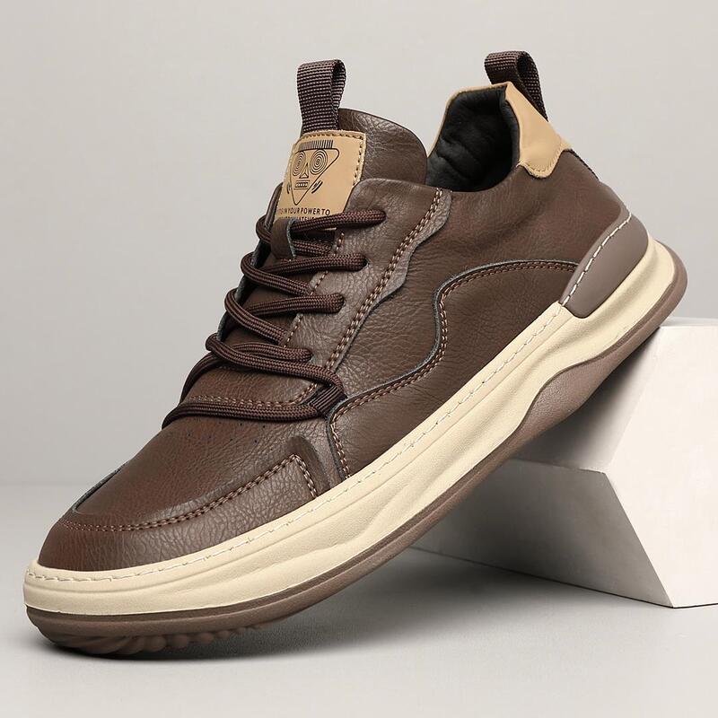 Men's Shoes New cowhide soft bottom fashionable shoes breathable European station fashionable all-match Brown retro leather casual sneakers