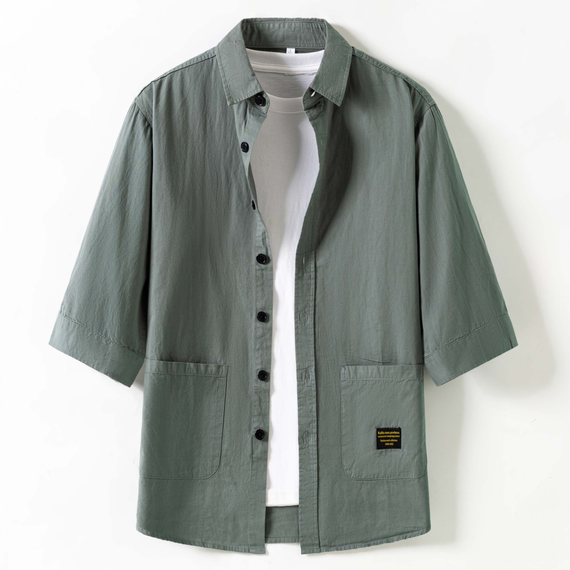 Summer New Pure Cotton Three-Quarter Sleeve Shirt Men's Casual Short-Sleeved Cotton Shirt Jacket Thin Men's Clothing Wholesale Trend