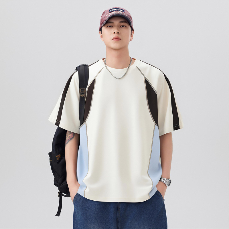 Color Block Patchwork Casual T-shirt For Men Raglan Short Sleeve_voghion.com