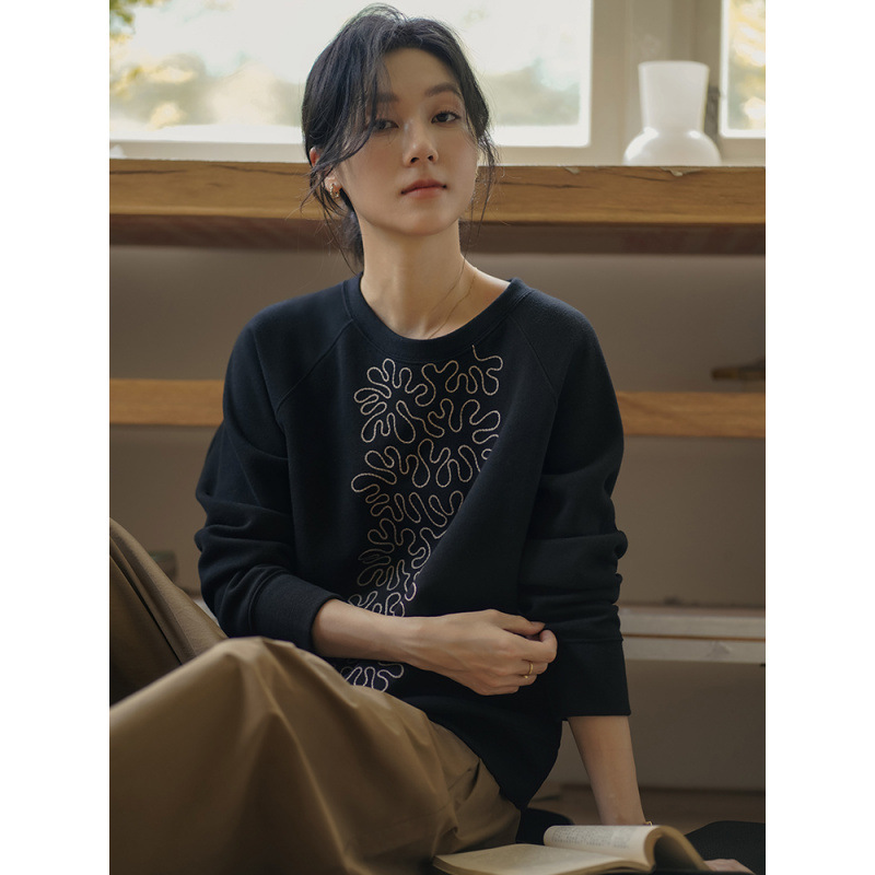 Amazon, AliExpress, Shopee, Shein cross-border loose-fitting slim-fit raglan long-sleeve 3D embroidered sweatshirt for women