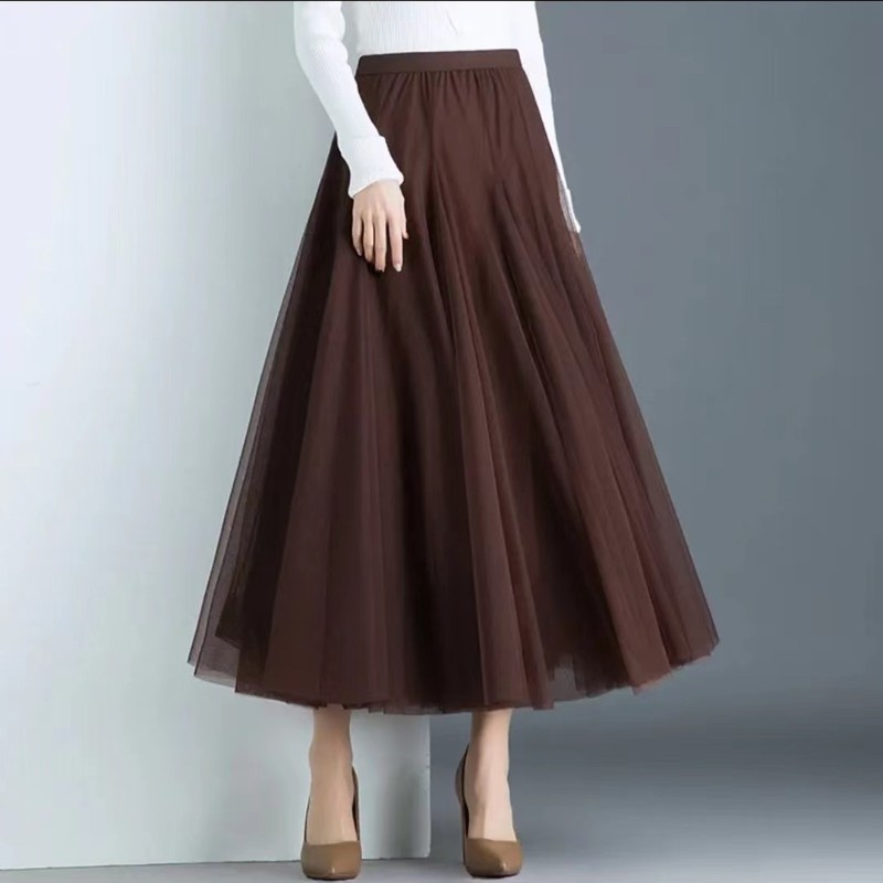 30片新款网纱半身裙女中长款高腰百褶垂感网纱裙显瘦裙子|undefined