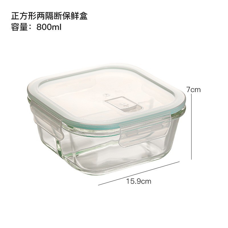 Lonchera resistente al calor para microondas, caja de conservación de vidrio transparente, lonchera, caja bento sellada, caja de almacenamiento para refrigerador, vidrio.