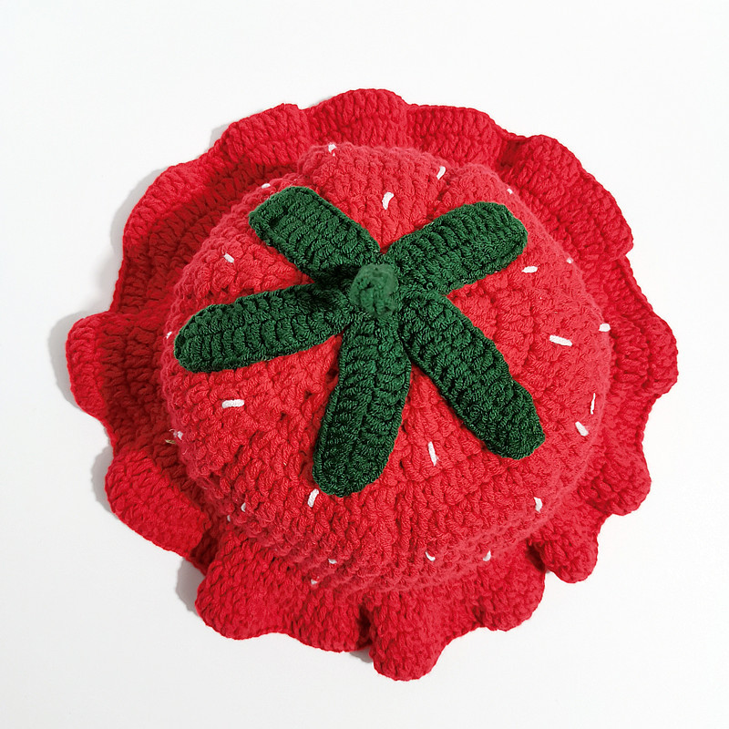 Maglia lavorata all'uncinetto fatta a mano transfrontaliera per donna, autunno e inverno, dolce e carino pescatore di fragole con bordo arricciato_voghion.com