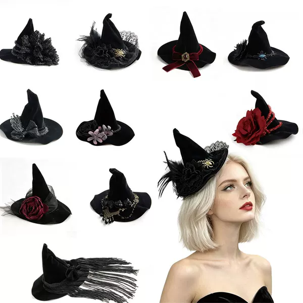 Cross-Border New Products: Wizard Hats, Halloween Party Spider Hats, Flower Feather Stage Hats, Hair Accessories Collection