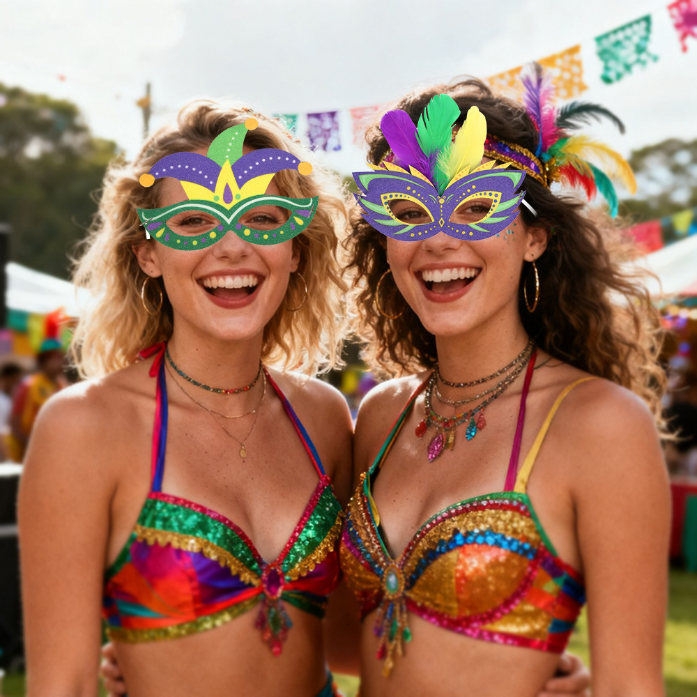 Amazon Carnaval máscara de polvo de oro decoración de fiesta de Nueva Orleans máscara de mitad de cara oro roxo verde plumas máscara de ojos