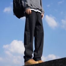 黑色牛仔裤子男士春秋款宽松直筒裤潮流百搭男生日系复古长裤子男