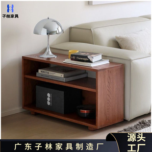 Sofa Side Cabinet Nordic New Stitching Black Table Living Room Art Creative Simple Side Table Storage Double-layer Solid Wood Cabinet