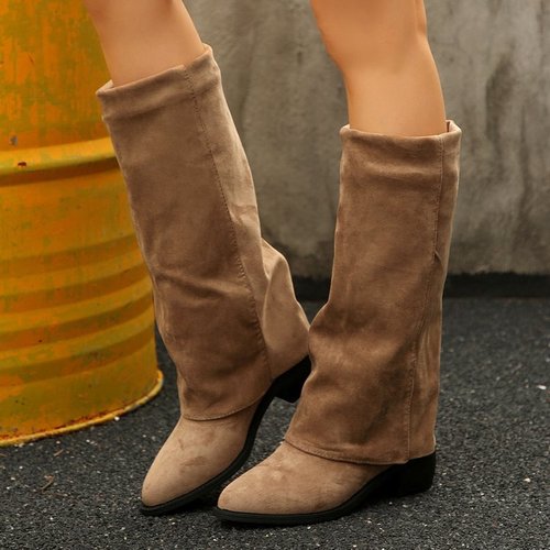 Foreign Trade Rough-Leg Denim Boots 2025 New Autumn/Winter Cross-Border Large Size Middle Calf Pants Boots Knight Long Boots