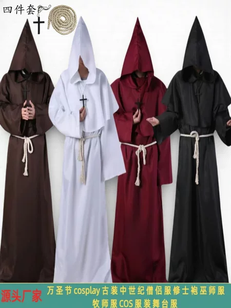 Halloween Cosplay Costume Medieval Monk Costume Monk Robe Wizard Costume Priest Costume Cos Costume Stage Costume