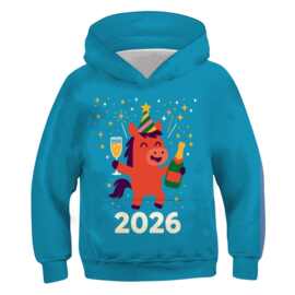 欧美外贸跨境3D数码印花2026马年新年快乐本命年童装休闲连帽卫衣