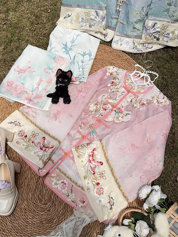 汉服清汉女重工刺绣新中式国风印花渐变套装复古包裙2025春夏新款|undefined