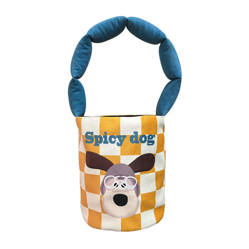 Korean-style cute illustrated puppy bucket bag, handheld canvas tote, trendy Instagram-inspired mom bag, and the new cylindrical lunch box pouch.